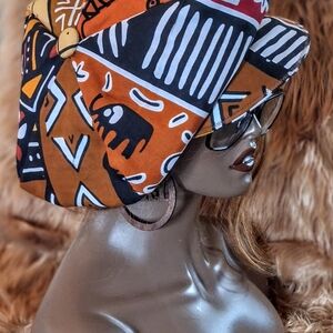 African Print Rasta Hat in Orange and Black
